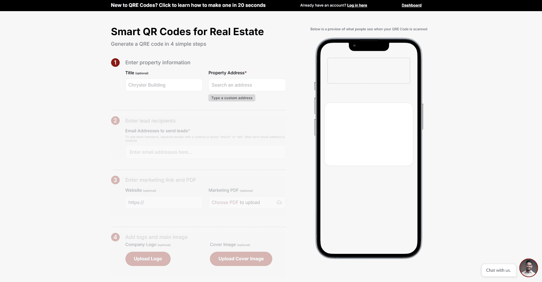 QRE Codes Platform Screenshot